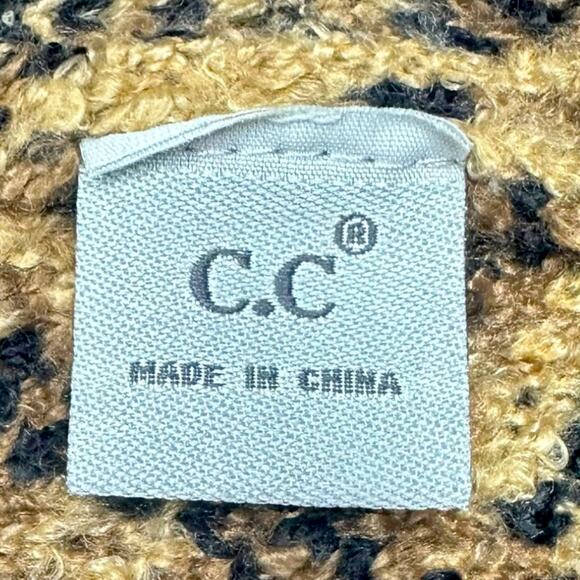 C.C Leopard Faux Fur Pom Beanie Adult Size Tan Latte Black Printed Winter Hat - Picture 4 of 6